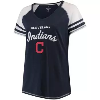 Женская мягкая, как виноград, темно-синяя футболка Cleveland Indians больших размеров с тремя цветными блоками и рукавами реглан