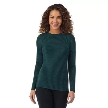 Женская мягкая одежда Cuddl Duds с эластичным многослойным топом с длинными рукавами, цвет Navy Green Stripe