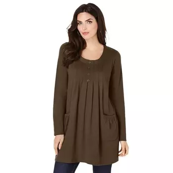 Женская мягкая трикотажная туника больших размеров Roaman с длинными рукавами и двумя карманами Roaman's, цвет Chocolate