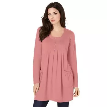 Женская мягкая трикотажная туника больших размеров Roaman с длинными рукавами и двумя карманами Roaman's, цвет Desert Rose