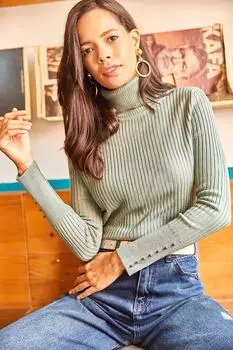 Женская мятно-зеленая трикотажная блузка с манжетами черепахи и бусинами Olalook, бирюзовый