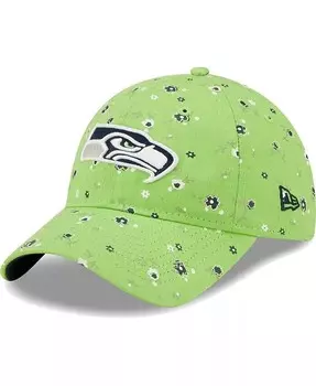 Женская неоново-зеленая регулируемая шляпа Seattle Seahawks с цветочным принтом 9TWENTY New Era, зеленый