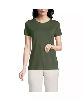Женская непринужденная хлопковая футболка с круглым вырезом Supima Lands' End, зеленый