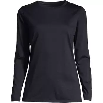 Женская непринужденная хлопковая футболка Supima с длинными рукавами и круглым вырезом для миниатюрных размеров Lands' End, черный