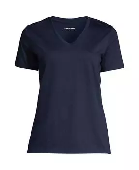 Женская непринужденная хлопковая футболка Supima с короткими рукавами и v-образным вырезом Lands' End, цвет Radiant navy