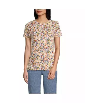 Женская непринужденная хлопковая футболка Supima с короткими рукавами и круглым вырезом Lands' End, серый