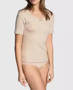 Женская нижняя майка с коротким рукавом в рубчик Promise, бежевый