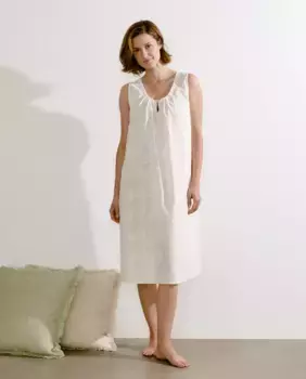 Женская ночная рубашка без рукавов с вышитым крестиком цветком nfasis, кремово-белый