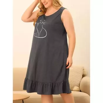 Женская ночная рубашка больших размеров без рукавов, мягкая и удобная ночная рубашка с милым котом Agnes Orinda, темно-серый