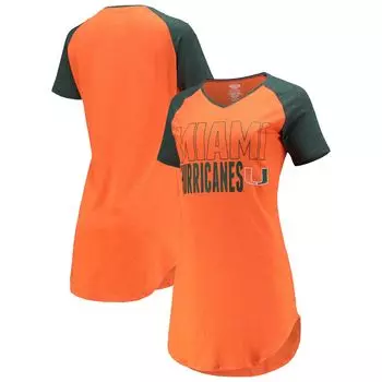 Женская ночная рубашка Concepts Sport оранжево-зеленого цвета Miami Hurricanes реглан с v-образным вырезом