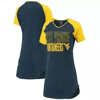 Женская ночная рубашка Concepts Sport темно-синяя/золотая West Virginia Mountaineers реглан с v-образным вырезом