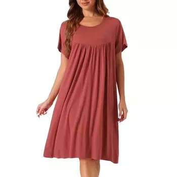 Женская ночная рубашка, хлопковая пижама с коротким рукавом, уютная свободная ночная рубашка, большие размеры S-3xl Cheibear, цвет Brick Red