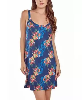 Женская ночная рубашка из микрофибры с цветочным узором iCollection, синий