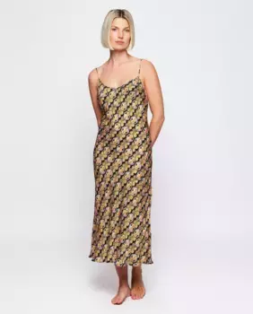 Женская ночная рубашка миди с принтом пейсли на черном фоне Mirto