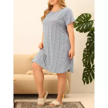 Женская ночная рубашка плюс с эластичным узором, с короткими рукавами и круглым вырезом, пижама для сна Agnes Orinda, темно-синий
