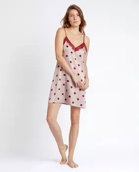 Женская ночная рубашка с бретелями в горошек и короткими деталями нижнего белья. Admas, бордо