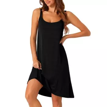 Женская ночная рубашка с открытой спиной, свободная пижама с крестообразными подтяжками на бретельках, повседневная одежда для дома плюс Cheibear, черный