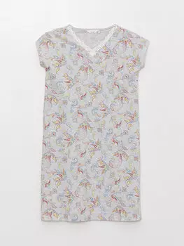 Женская ночная рубашка с V-образным вырезом и короткими рукавами LCW DREAM