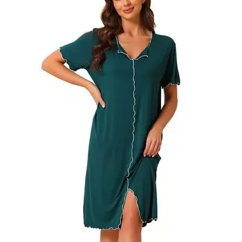 Женская ночная рубашка с v-образным вырезом и коротким рукавом, пуловер, пижама, ночная рубашка Cheibear, зеленый