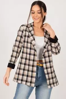 Женская норковая куртка в клетку на одной пуговице armonika, коричневый