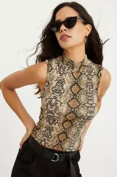 Женская норковая полуводолазка со змеиным узором без рукавов, короткая блузка Cool & Sexy, коричневый