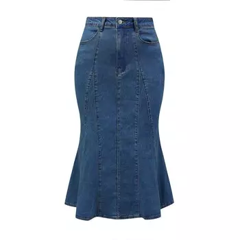 Женская облегающая джинсовая юбка миди с высокой талией на молнии и оборками по краю «рыбий хвост» ALLEGRA K, цвет Dark Blue