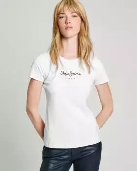 Женская облегающая футболка с напечатанным логотипом Pepe Jeans, белый