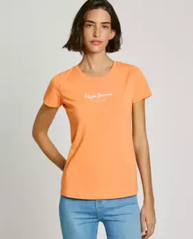 Женская облегающая футболка с напечатанным логотипом Pepe Jeans, оранжевый