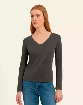 Женская облегающая футболка с V-образным вырезом Naf Naf, темно-серый
