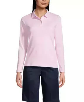 Женская облегающая поло с длинным рукавом из интерлока Lands' End, розовый