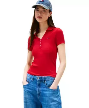 Женская облегающая поло с рубчиком Tommy Jeans, красный