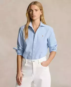 Женская облегающая полосатая рубашка Oxford Polo Ralph Lauren, синий