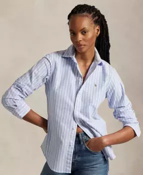Женская облегающая полосатая рубашка Oxford Polo Ralph Lauren, синий