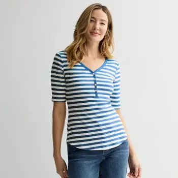 Женская облегающая рубашка-поло Henley Sonoma Goods For Life, цвет sky blue cream stripe