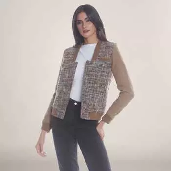 Женская обновленная твидовая университетская куртка с контрастными рукавами Members Only, коричневый