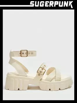 Женская обувь Сугерпанк Минималистские босоножки на низком каблуке с пряжкой