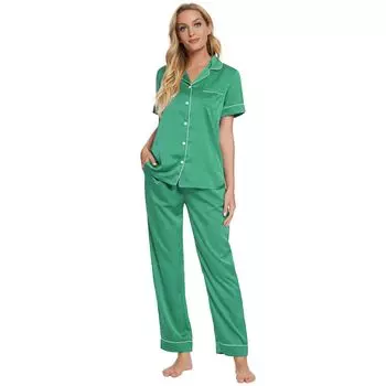 Женская одежда для сна на пуговицах и брюки для сна, пижамный комплект из 2 предметов для отдыха cheibear, фиолетовый