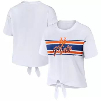 Женская одежда Erin Andrews Белая футболка New York Mets с завязкой спереди