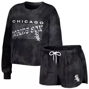 Женская одежда Erin Andrews Black Chicago White Sox с укороченным пуловером и шортами в стиле тай-дай, комплект для отдыха