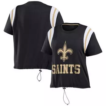 Женская одежда Erin Andrews: черная футболка с цветными блоками New Orleans Saints