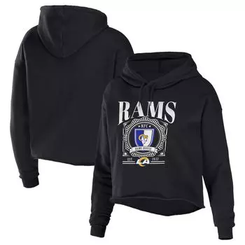 Женская одежда Erin Andrews, черный укороченный пуловер из флиса с капюшоном Los Angeles Rams