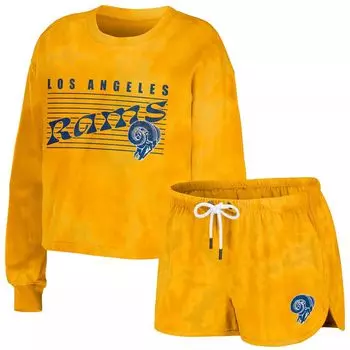 Женская одежда Erin Andrews Gold: укороченный пуловер с короткими рукавами и шортами Los Angeles Rams Tie-Dye, комплект для отдыха