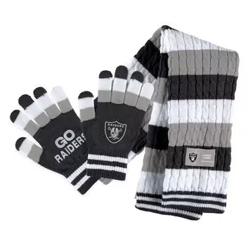 Женская одежда Erin Andrews: комплект из полосатого шарфа и перчаток Las Vegas Raiders