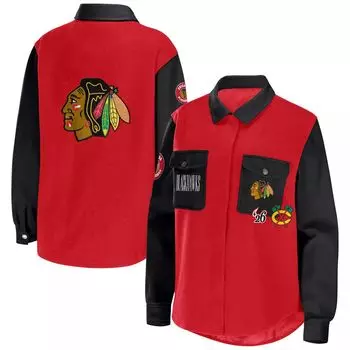 Женская одежда Erin Andrews Красная/черная куртка-рубашка на пуговицах Chicago Blackhawks с цветными блоками