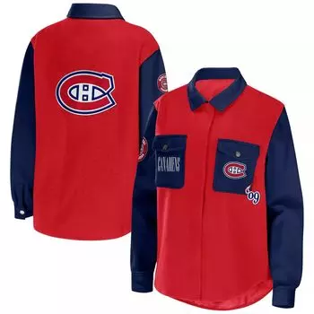 Женская одежда Erin Andrews Красная/темно-синяя куртка-рубашка на пуговицах Montreal Canadiens с цветными блоками