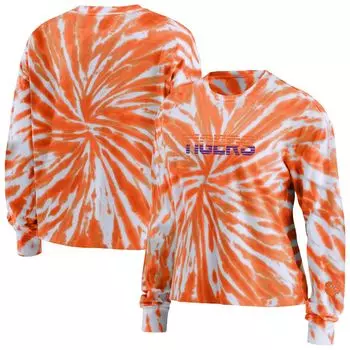 Женская одежда Erin Andrews Оранжевая футболка Clemson Tigers с длинным рукавом и принтом тай-дай
