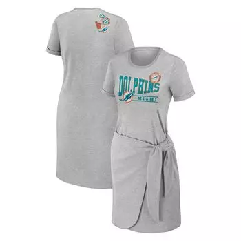 Женская одежда Erin Andrews Платье-футболка с завязками Heather Grey Miami Dolphins