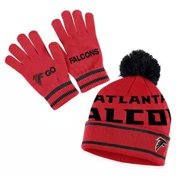 Женская одежда Erin Andrews Red Atlanta Falcons Вязаная шапка с двойными жаккардовыми манжетами, комплект с помпоном и перчатками