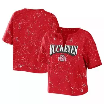 Женская одежда Erin Andrews Scarlet, футболка штата Огайо Buckeyes с отбеливателем и брызгами с вырезом на шее