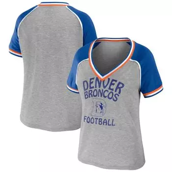 Женская одежда Erin Andrews Серая футболка Denver Broncos Хизер с v-образным вырезом и ретро-образным вырезом